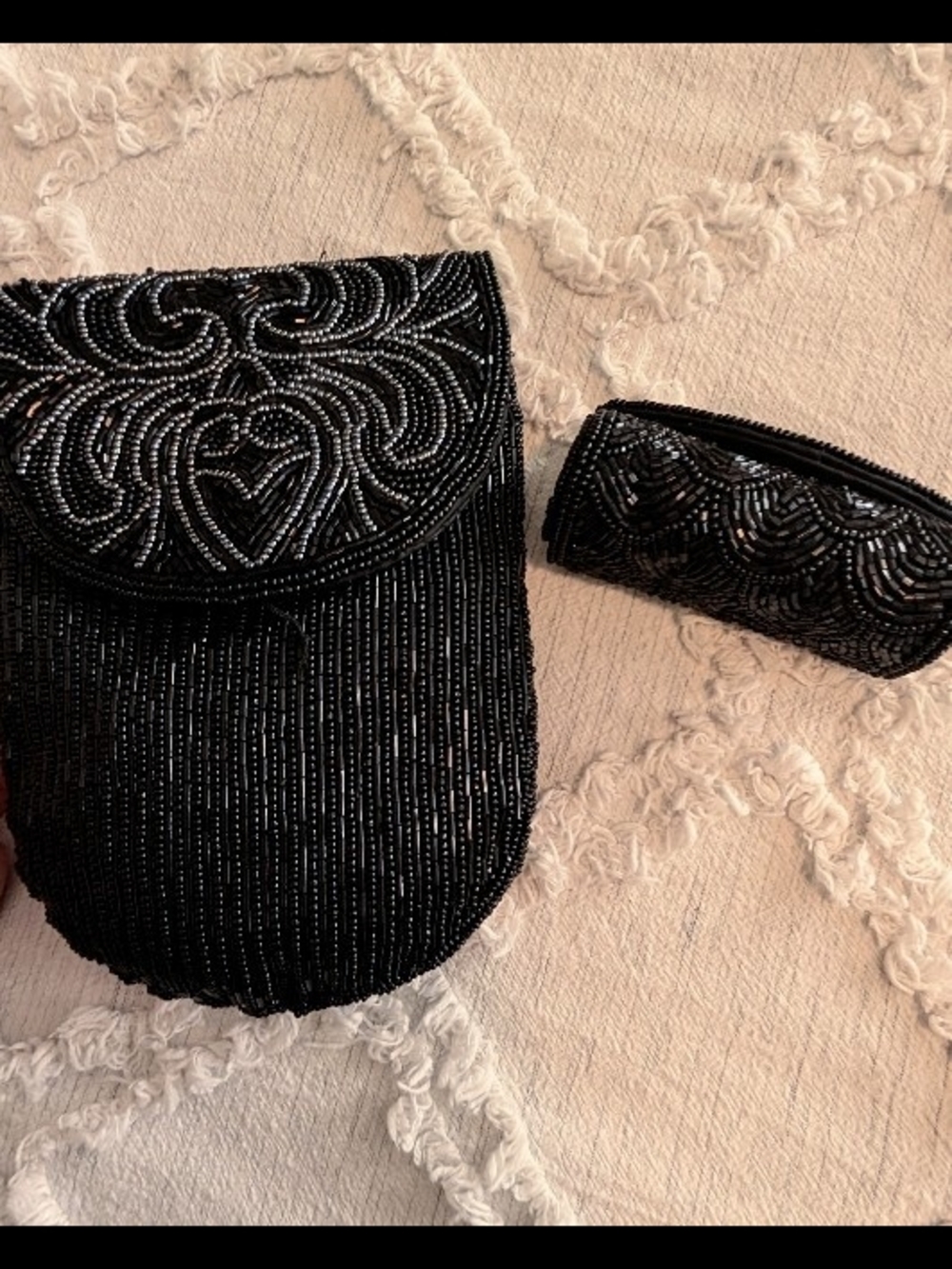 Black Beaded Evening Bag with Matching Lipstick Pouch